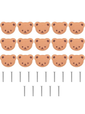 Wooden cabinet and drawer knobs pack of 15, bear shape, new
