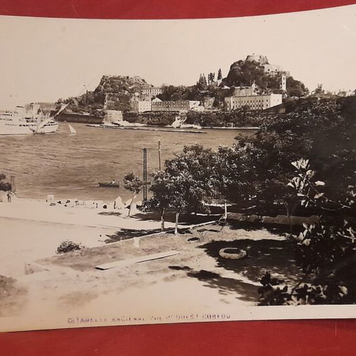Κέρκυρα Παλαιό Φρούριο και Λιμάνι με Πλοίο Vintage συλλεκτική καρτ ποστάλ