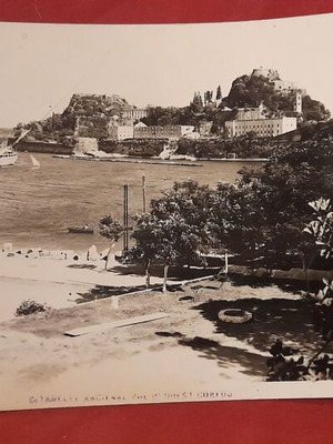 Κέρκυρα Παλαιό Φρούριο και Λιμάνι με Πλοίο Vintage συλλεκτική καρτ ποστάλ