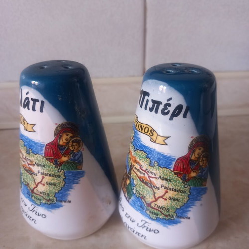 Salt and pepper shakers used, souvenir from Tinos