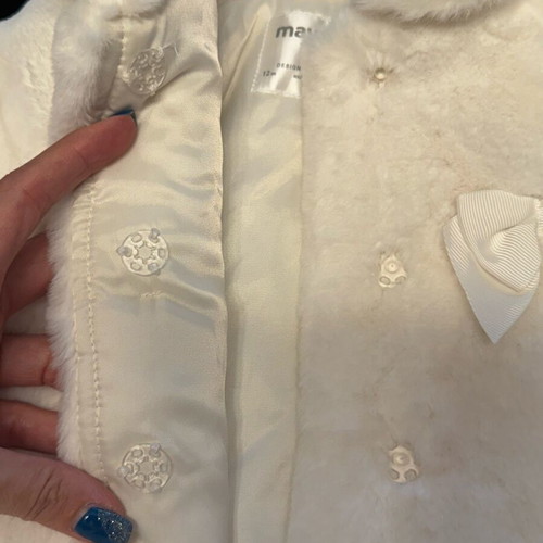 Mayoral white baby fur coat new for 12-month-old girls