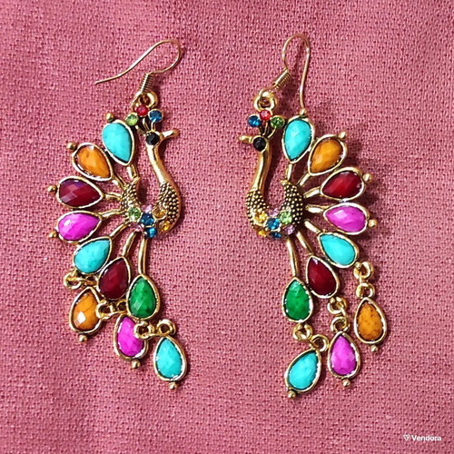Handmade earrings colorful peacock