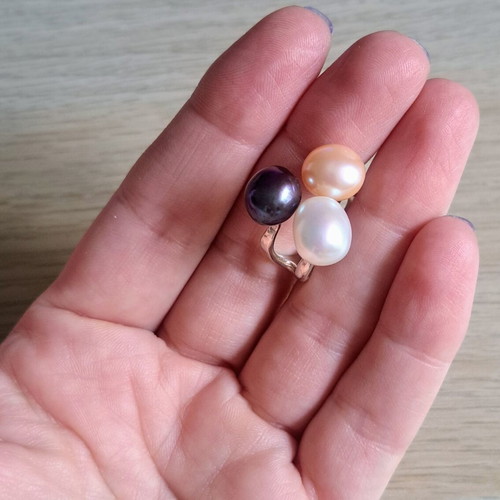 Apriati Ring No.54 Silver 925 with 3 Natural Pearls, like new