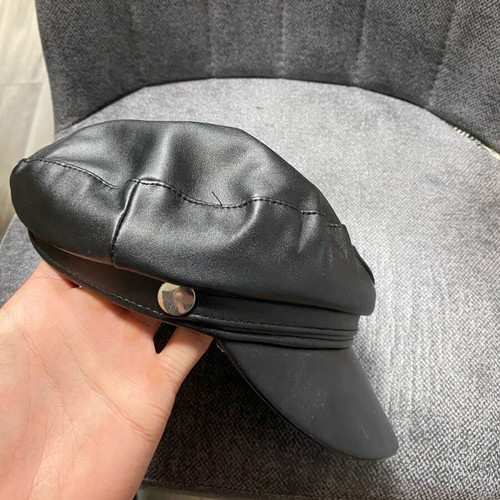 Women’s black faux leather baker boy cap used