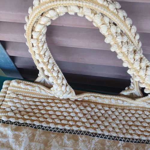 Beach bag Pearl n Carviar used, summer XL shoulder white and beige