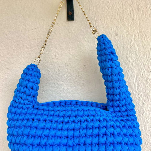 Handmade bag blue, hand and shoulder
