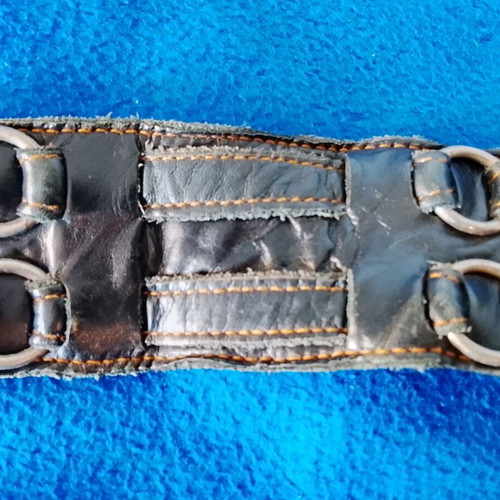 Leather men's bracelet used, brown, Raw double detail style