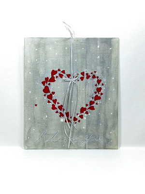 Handmade painting "Love You" on gray canvas 24x30 cm like new