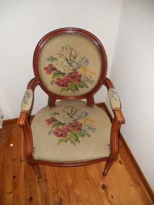 Pair of embroidered armchairs used, vintage, wood