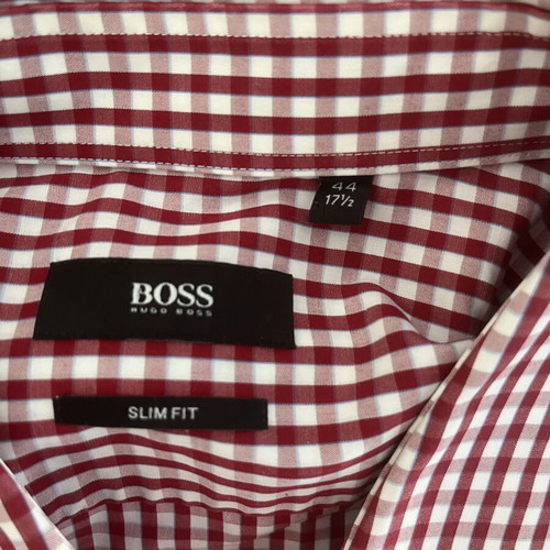Hugo Boss men's red check slim fit shirt like new, size 44