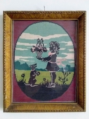 Vintage embroidered framed artwork like new 26x21 cm