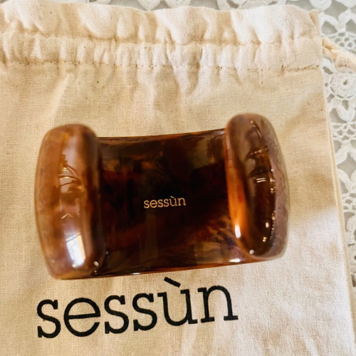 Sessùn Ambrito Resin Cuff Bracelet new, brown, with case