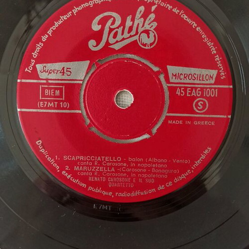 Renato Carosone Pathé Super 45 records used, Made in Greece, 2 discs