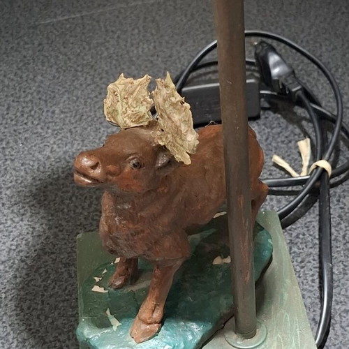 Table lamp with moose figure and tulip glass shade like new