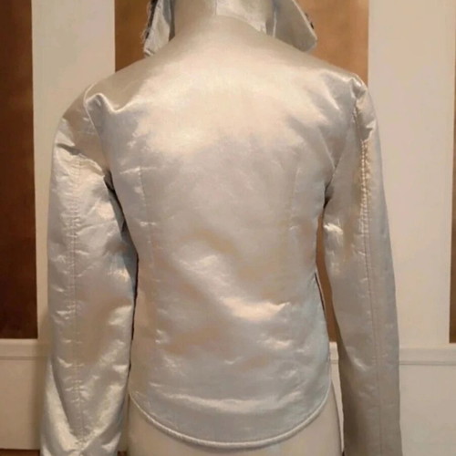 Rossodisera Y2K Silver Metallic Jacket with Faux Fur Used