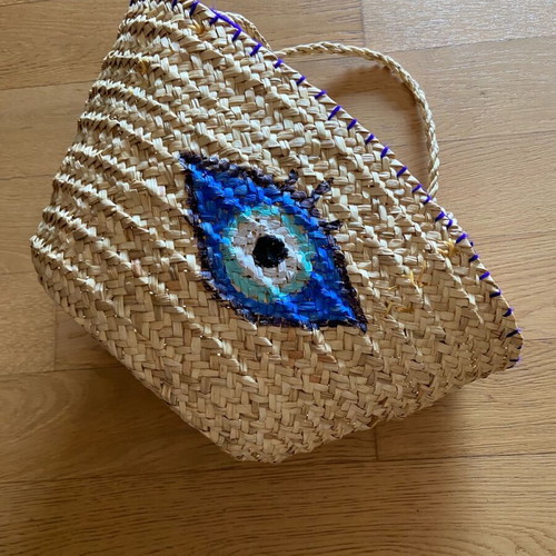 Straw summer bag new with handmade painting 30x55
