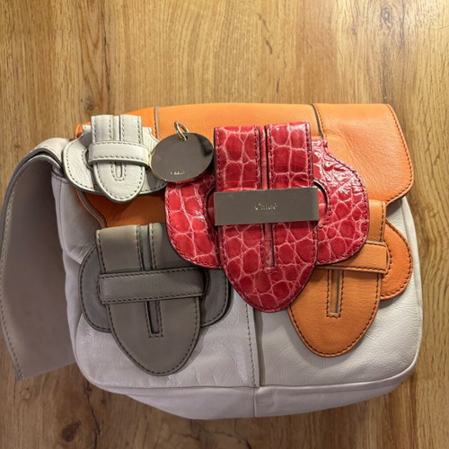 Chloe Buckle wristlet bag used, leather, white multicolor
