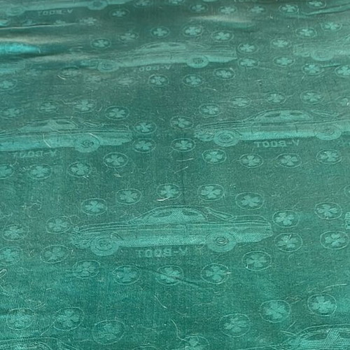 Cotton fabric green new with Mercedes logo and car