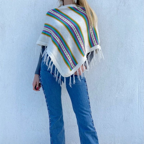Poncho made of alpaca wool like new, multicolor, one size