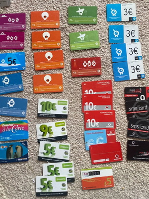 Phone recharge cards used, pack of 32 Telestet, Qcard, Cosmote, Vodafone CU