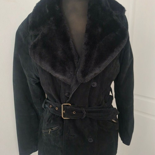 Women's black suede jacket size M like new with fur collar