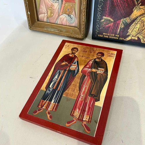 Set of 3 printed religious icons, 17 & 19x15 cm