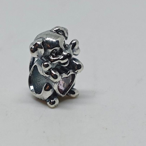 Silver Charm Dog with Pink Crystal Heart S925 like new