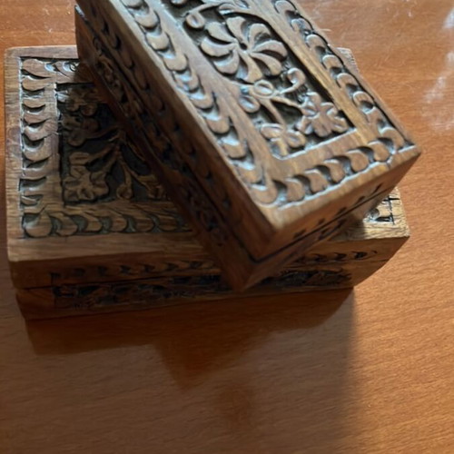 Wooden boxes set of 2 like new with carved decoration