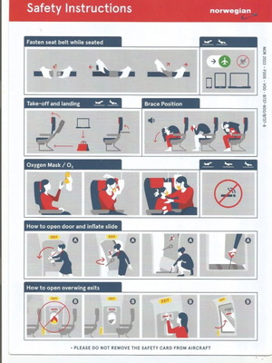 Norwegian Airlines B737-800 Safety Card new