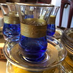Tea glasses new, set of 6 blue with gold