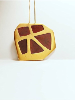Gilded necklace archaic handmade like new with liquid glass details