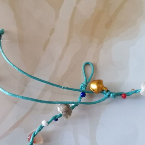 Handmade anklet new with shells, colorful beads and turquoise waxed thread