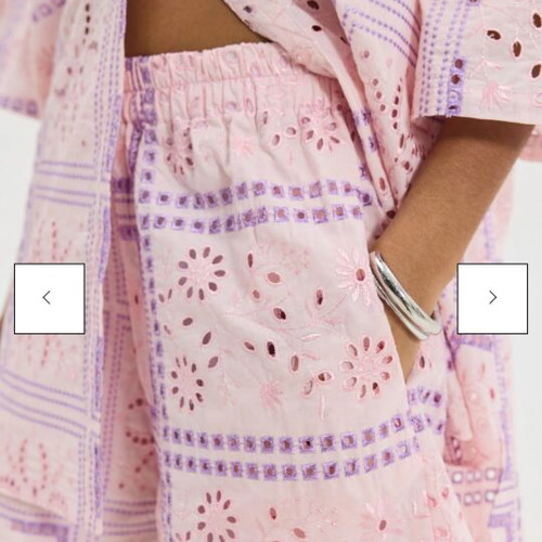 Hemithea broderie shirt and shorts set, pink and purple