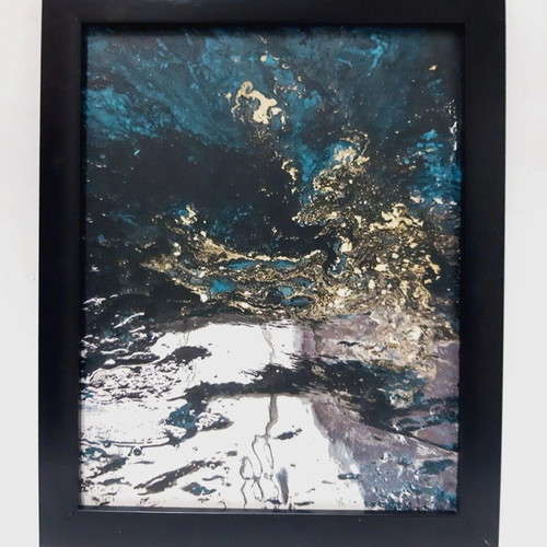 Abstract painting used with dark blue and gold accents 28×23 cm