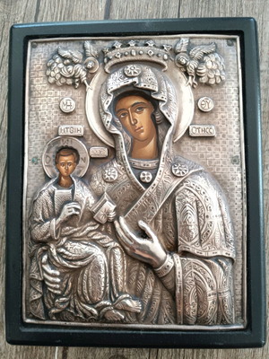 Ασημένια εικόνα χειροποίητη ιερή, καθαρό ασήμι 950, μασίφ ξύλο