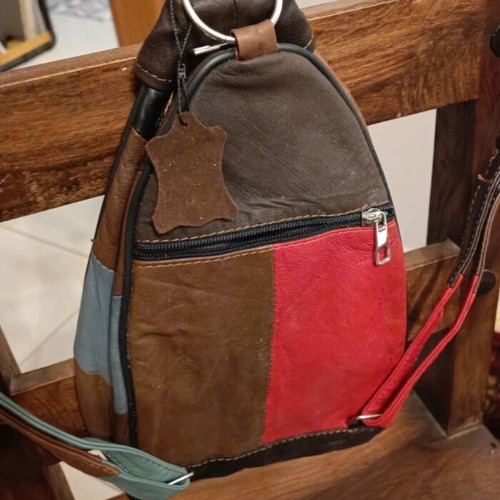 Leather backpack bag new, brown shades, multiple compartments