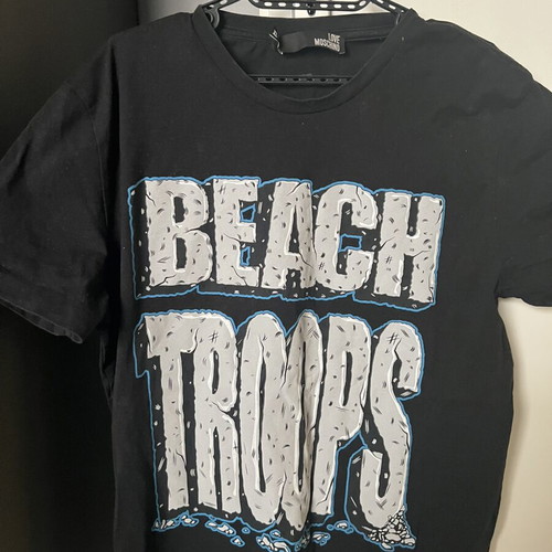 Moschino original black T shirt with blue lettering used, size M/L