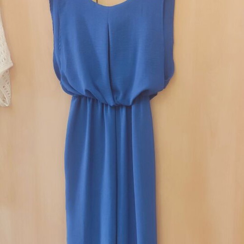 Blue electric one-piece jumpsuit, formal, open back