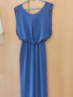 Blue electric one-piece jumpsuit, formal, open back
