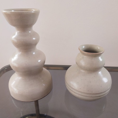 Vintage ceramic set with designer candlestick and vase, like new