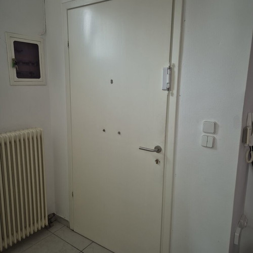 Wooden exterior entrance door with frame, white lacquer