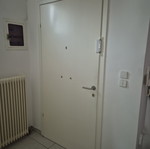 Wooden exterior entrance door with frame, white lacquer
