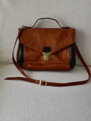 Vintage leather shoulder bag used, black and brown