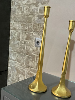 Set of two brass candlesticks with 24k gold leaf