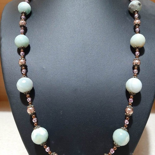 Necklace with amazonite, lava and hematite in steel new