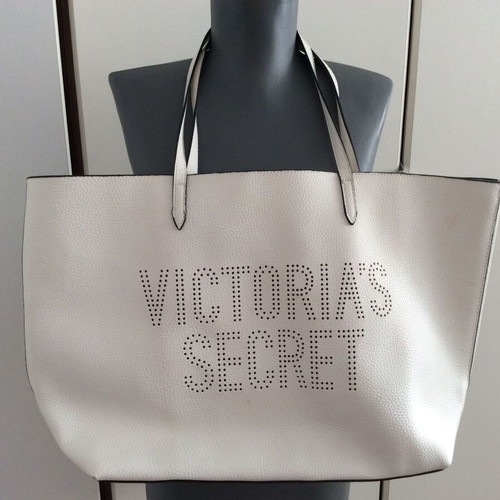 Victoria's Secret Faux Leather Travel Weekender Tote Bag used, white
