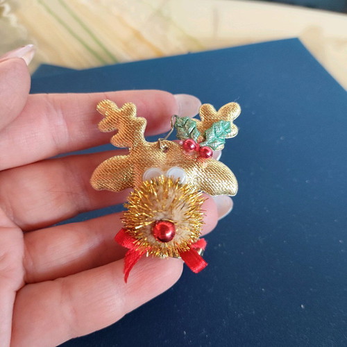 Reindeer earrings new with bell orange and gold