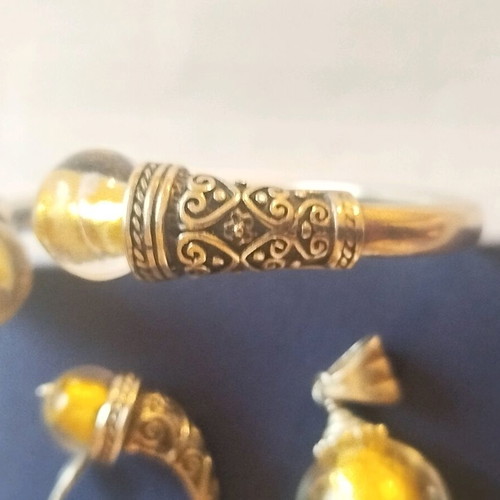 925 Silver Jewelry Set like new with glass beads and gold leaf accents