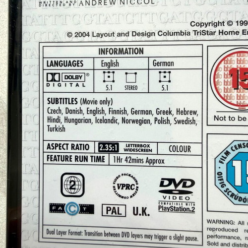 Gattaca DVD new with Greek and English subtitles