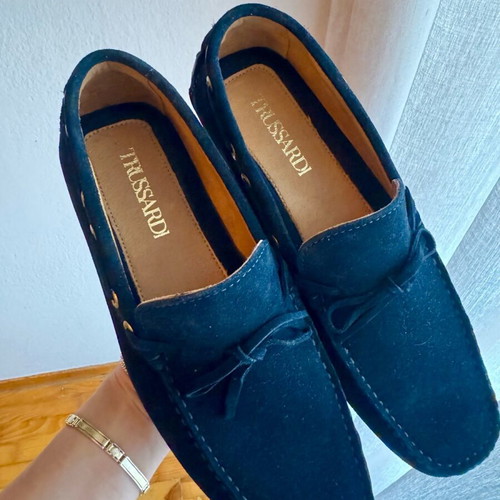 Trussardi leather loafers new, size 42, navy blue suede